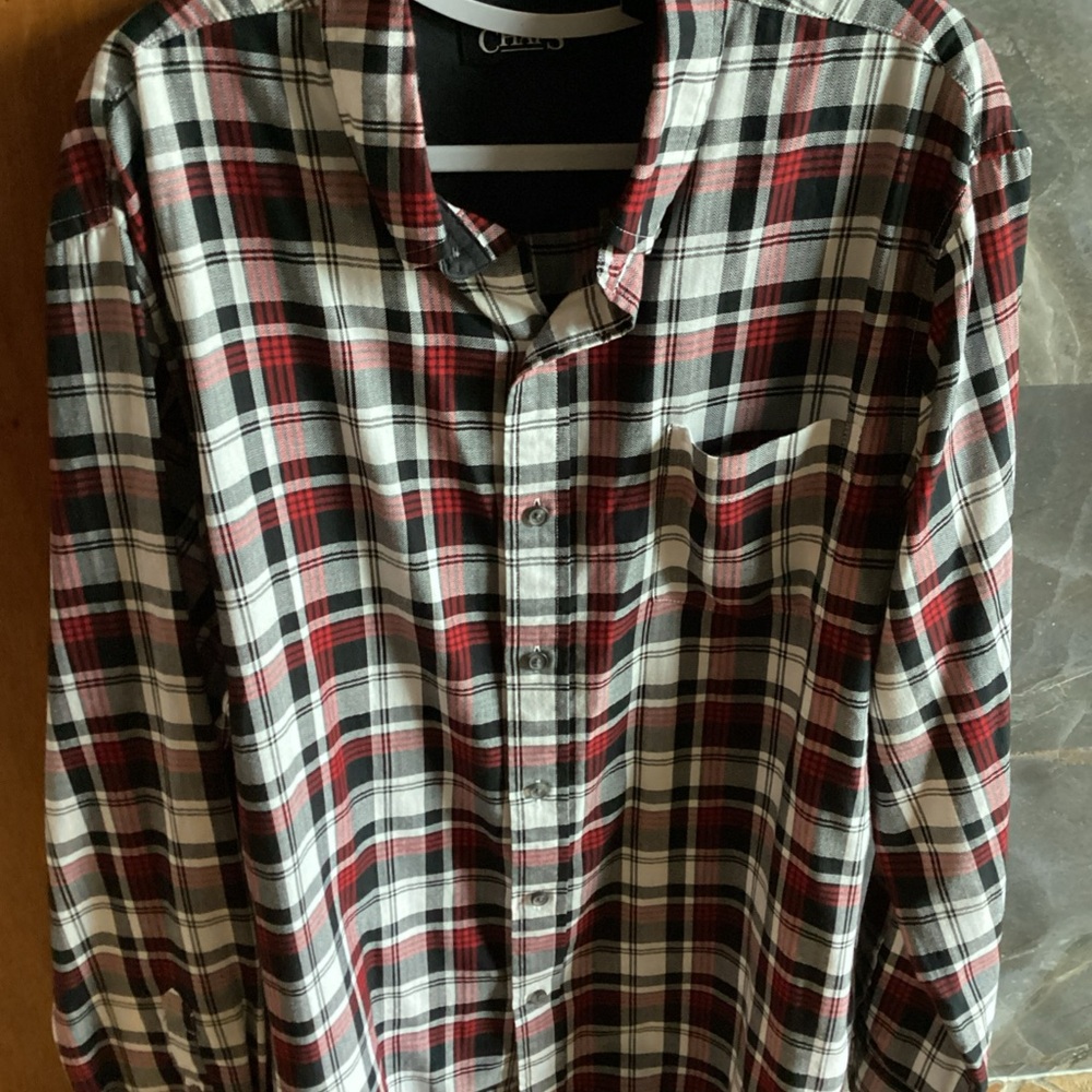 Plaid Men's Shirt - Red, Black, and White
